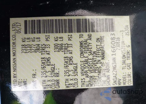 2017 Nissan Murano Sv from USA, damaged, VIN 5N1AZ2MG3HN166083